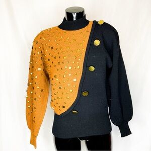 Vintage Antonella Preve Studded Sweater Black Caramel Gold Embellished